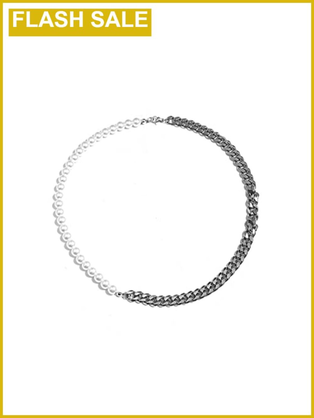 18k Gold Plated Half Pearl Half Chain Beaded Choker Necklace Stainless Steel